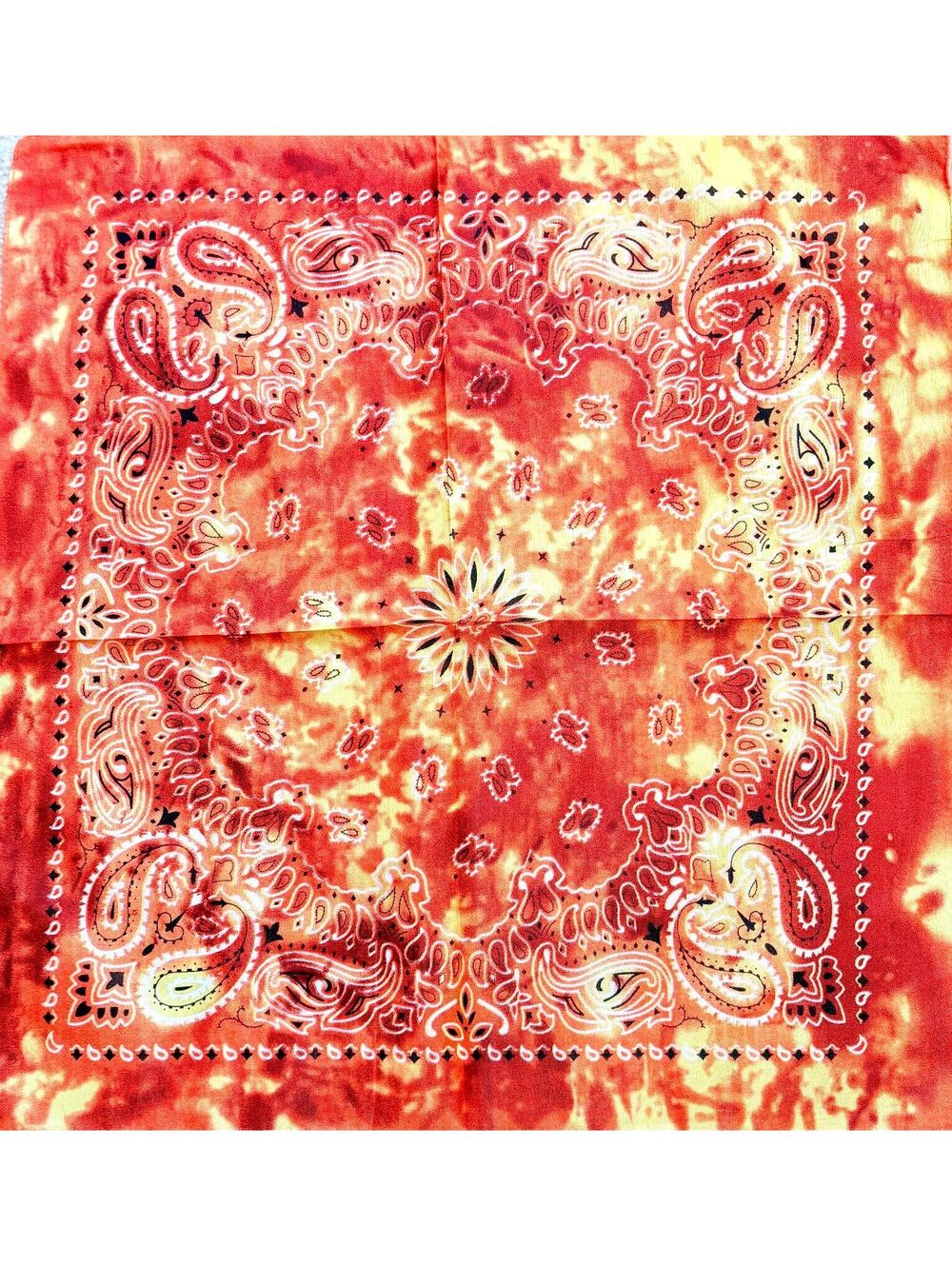 Vintage Tie-Dye Paisley Bandana Scarf in Orange and Yellow